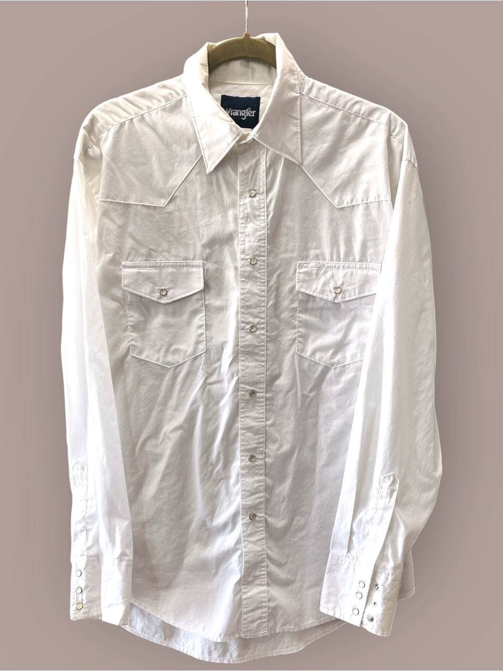 White solid western rodeo rockabilly pearl snap Wrangler-M